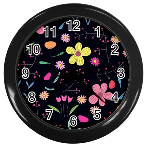 Foliage Pattern, Adorable Beautiful Wall Clock (Black) from ArtsNow.com Front