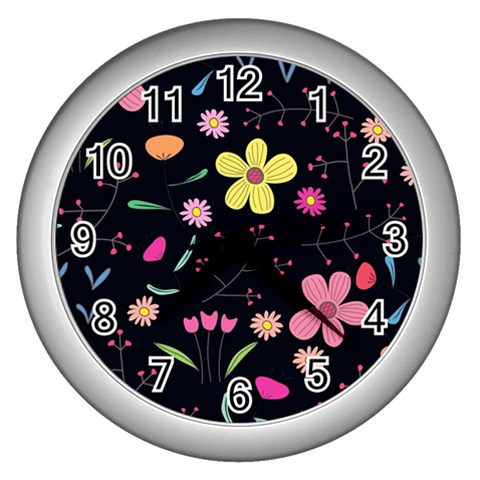 Foliage Pattern, Adorable Beautiful Wall Clock (Silver) from ArtsNow.com Front