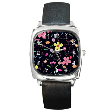 Foliage Pattern, Adorable Beautiful Square Metal Watch from ArtsNow.com Front