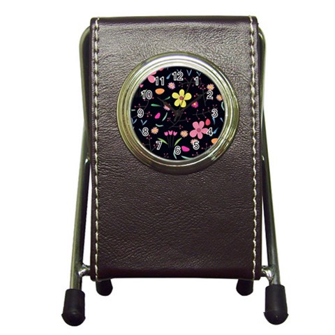 Foliage Pattern, Adorable Beautiful Pen Holder Desk Clock from ArtsNow.com Front