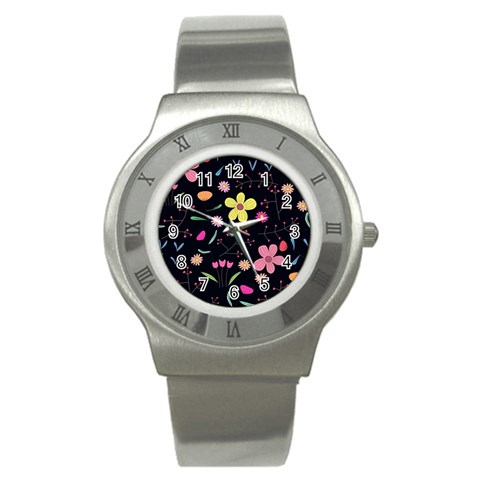 Foliage Pattern, Adorable Beautiful Stainless Steel Watch from ArtsNow.com Front