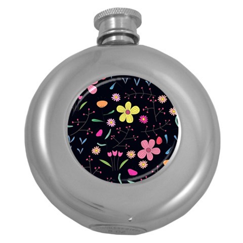 Foliage Pattern, Adorable Beautiful Round Hip Flask (5 oz) from ArtsNow.com Front