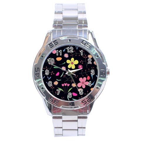 Foliage Pattern, Adorable Beautiful Stainless Steel Analogue Watch from ArtsNow.com Front