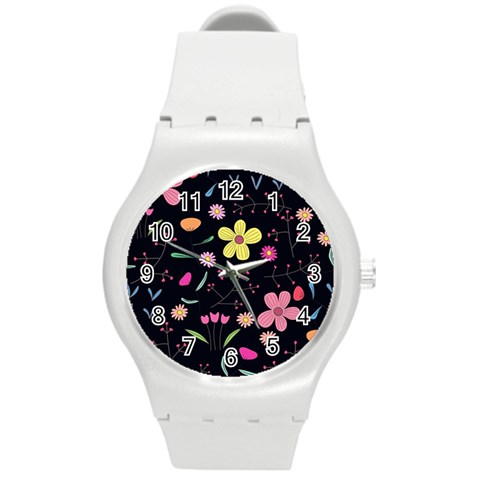 Foliage Pattern, Adorable Beautiful Round Plastic Sport Watch (M) from ArtsNow.com Front