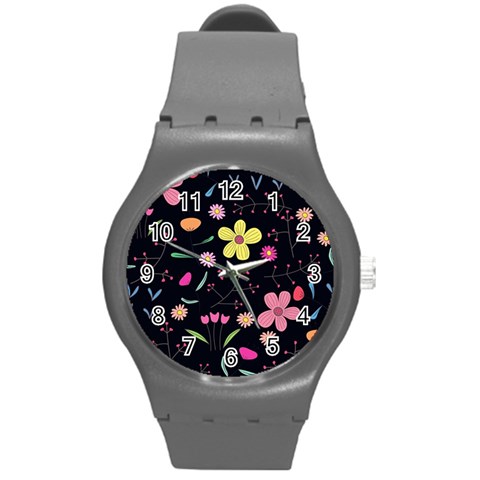 Foliage Pattern, Adorable Beautiful Round Plastic Sport Watch (M) from ArtsNow.com Front