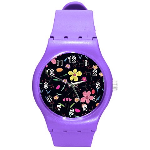 Foliage Pattern, Adorable Beautiful Round Plastic Sport Watch (M) from ArtsNow.com Front