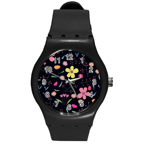 Foliage Pattern, Adorable Beautiful Round Plastic Sport Watch (M) from ArtsNow.com Front