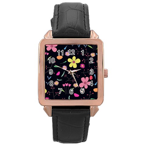 Foliage Pattern, Adorable Beautiful Rose Gold Leather Watch  from ArtsNow.com Front