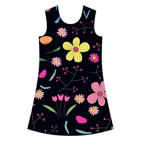 Foliage Pattern, Adorable Beautiful Kids  Short Sleeve Velvet Dress from ArtsNow.com Front