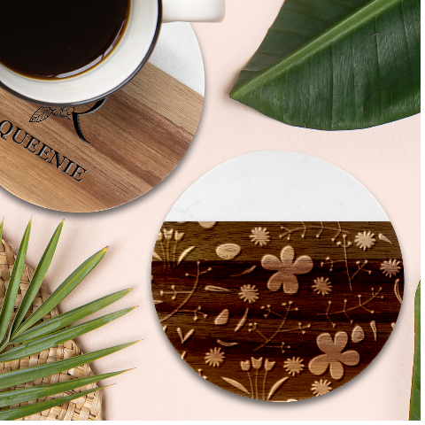 Foliage Pattern, Adorable Beautiful Marble Wood Coaster (Round) from ArtsNow.com Front