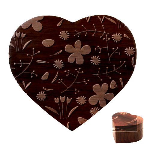 Foliage Pattern, Adorable Beautiful Heart Wood Jewelry Box from ArtsNow.com Front