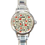 Love Abstract Background Love Textures Round Italian Charm Watch