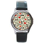 Love Abstract Background Love Textures Round Metal Watch