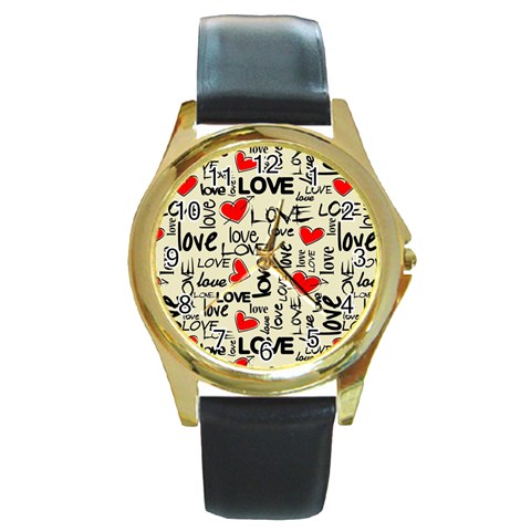 Love Abstract Background Love Textures Round Gold Metal Watch from ArtsNow.com Front