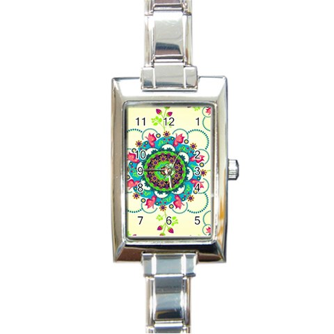 Mandala Flowers, Abstract, Butterflies, Floral, Pattern Rectangle Italian Charm Watch from ArtsNow.com Front