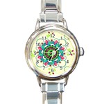 Mandala Flowers, Abstract, Butterflies, Floral, Pattern Round Italian Charm Watch