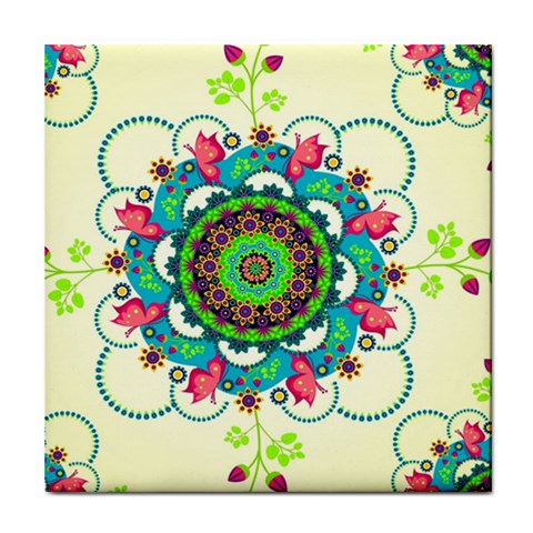 Mandala Flowers, Abstract, Butterflies, Floral, Pattern Tile Coaster from ArtsNow.com Front