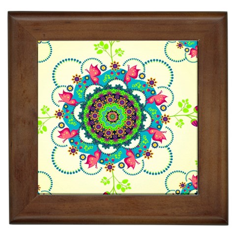 Mandala Flowers, Abstract, Butterflies, Floral, Pattern Framed Tile from ArtsNow.com Front