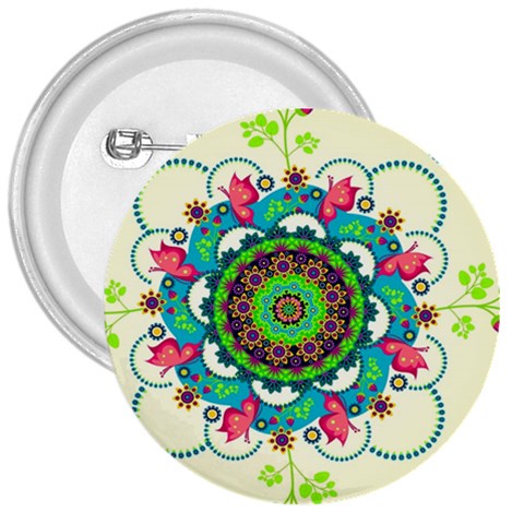 Mandala Flowers, Abstract, Butterflies, Floral, Pattern 3  Buttons from ArtsNow.com Front