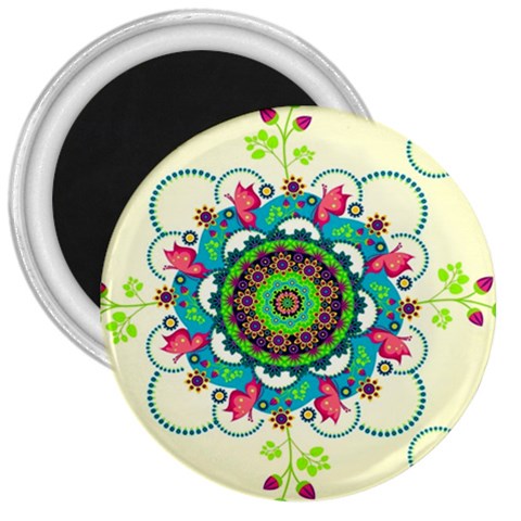 Mandala Flowers, Abstract, Butterflies, Floral, Pattern 3  Magnets from ArtsNow.com Front