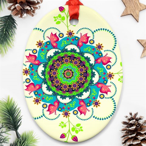 Mandala Flowers, Abstract, Butterflies, Floral, Pattern Ornament (Oval) from ArtsNow.com Front