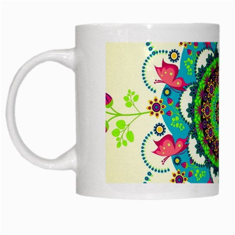 Mandala Flowers, Abstract, Butterflies, Floral, Pattern White Mug from ArtsNow.com Left