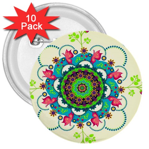 Mandala Flowers, Abstract, Butterflies, Floral, Pattern 3  Buttons (10 pack)  from ArtsNow.com Front