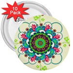 Mandala Flowers, Abstract, Butterflies, Floral, Pattern 3  Buttons (10 pack) 