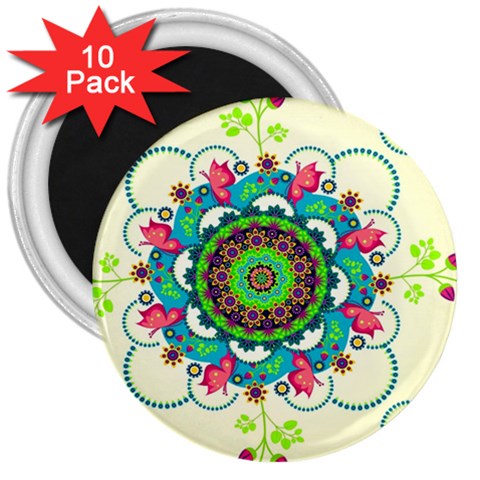 Mandala Flowers, Abstract, Butterflies, Floral, Pattern 3  Magnets (10 pack)  from ArtsNow.com Front