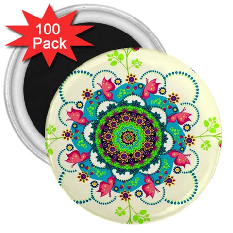 Mandala Flowers, Abstract, Butterflies, Floral, Pattern 3  Magnets (100 pack) from ArtsNow.com Front