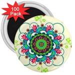 Mandala Flowers, Abstract, Butterflies, Floral, Pattern 3  Magnets (100 pack)