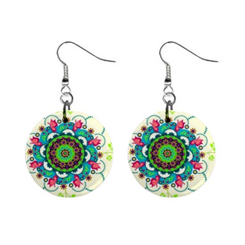 Mandala Flowers, Abstract, Butterflies, Floral, Pattern Mini Button Earrings from ArtsNow.com Front