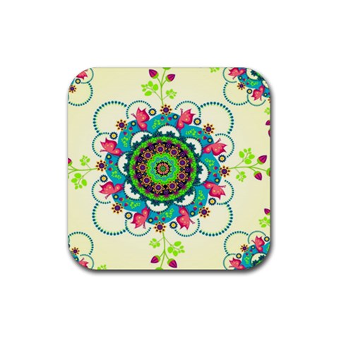 Mandala Flowers, Abstract, Butterflies, Floral, Pattern Rubber Coaster (Square) from ArtsNow.com Front