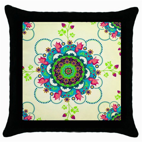 Mandala Flowers, Abstract, Butterflies, Floral, Pattern Throw Pillow Case (Black) from ArtsNow.com Front