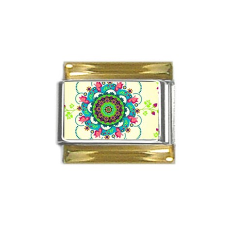 Mandala Flowers, Abstract, Butterflies, Floral, Pattern Gold Trim Italian Charm (9mm) from ArtsNow.com Front