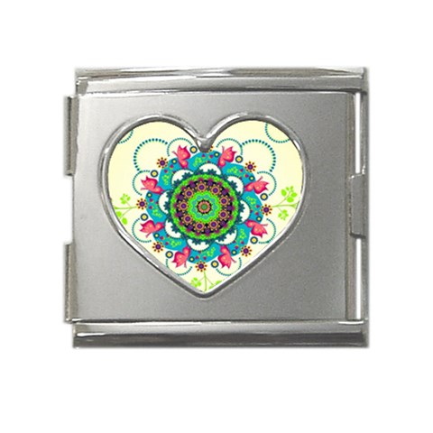 Mandala Flowers, Abstract, Butterflies, Floral, Pattern Mega Link Heart Italian Charm (18mm) from ArtsNow.com Front