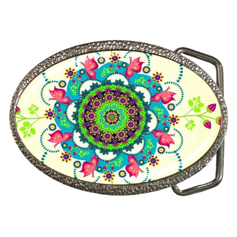 Mandala Flowers, Abstract, Butterflies, Floral, Pattern Belt Buckles from ArtsNow.com Front