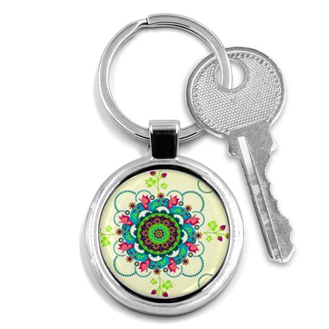 Mandala Flowers, Abstract, Butterflies, Floral, Pattern Key Chain (Round) from ArtsNow.com Front