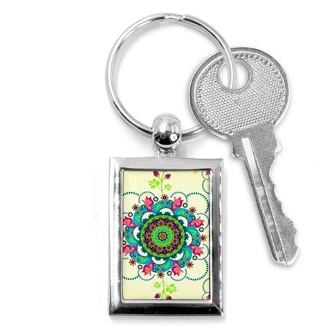 Mandala Flowers, Abstract, Butterflies, Floral, Pattern Key Chain (Rectangle) from ArtsNow.com Front