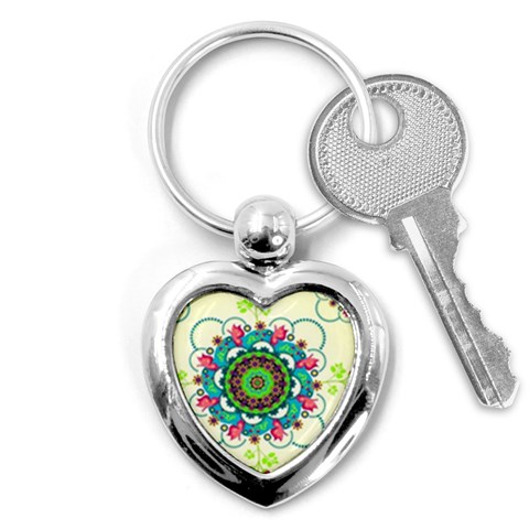 Mandala Flowers, Abstract, Butterflies, Floral, Pattern Key Chain (Heart) from ArtsNow.com Front