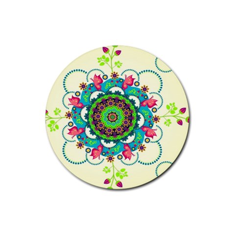 Mandala Flowers, Abstract, Butterflies, Floral, Pattern Rubber Coaster (Round) from ArtsNow.com Front