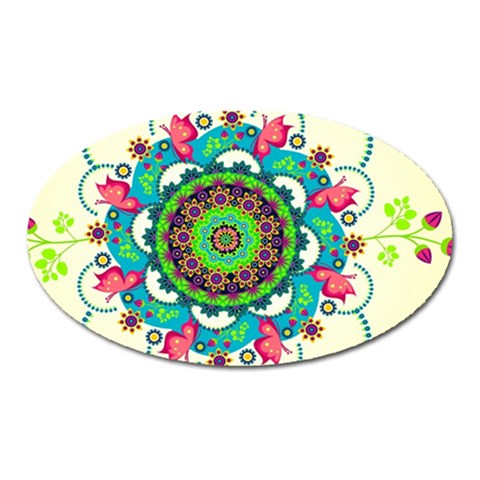 Mandala Flowers, Abstract, Butterflies, Floral, Pattern Oval Magnet from ArtsNow.com Front