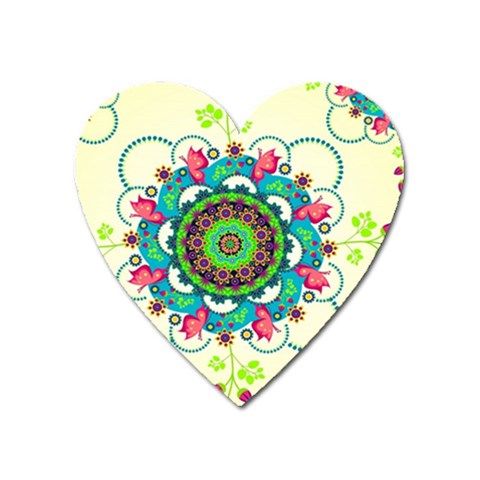 Mandala Flowers, Abstract, Butterflies, Floral, Pattern Heart Magnet from ArtsNow.com Front