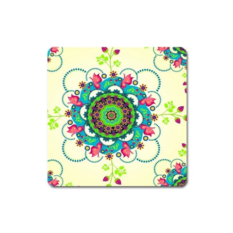 Mandala Flowers, Abstract, Butterflies, Floral, Pattern Square Magnet from ArtsNow.com Front