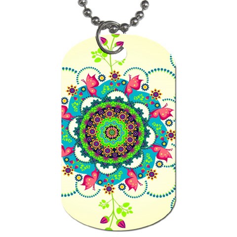 Mandala Flowers, Abstract, Butterflies, Floral, Pattern Dog Tag (One Side) from ArtsNow.com Front