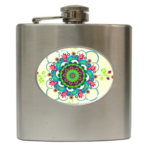 Mandala Flowers, Abstract, Butterflies, Floral, Pattern Hip Flask (6 oz) from ArtsNow.com Front