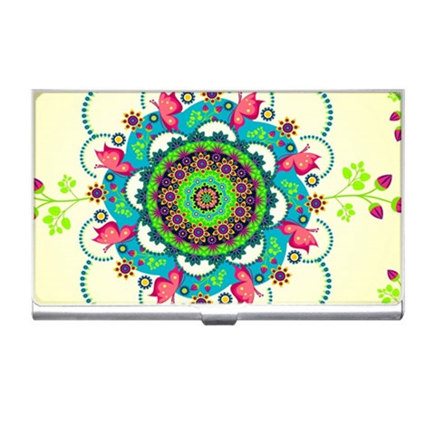 Mandala Flowers, Abstract, Butterflies, Floral, Pattern Business Card Holder from ArtsNow.com Front