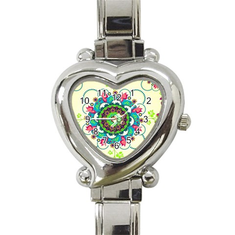 Mandala Flowers, Abstract, Butterflies, Floral, Pattern Heart Italian Charm Watch from ArtsNow.com Front