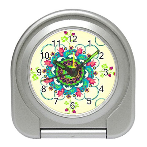 Mandala Flowers, Abstract, Butterflies, Floral, Pattern Travel Alarm Clock from ArtsNow.com Front