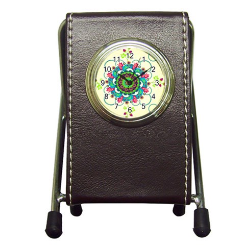 Mandala Flowers, Abstract, Butterflies, Floral, Pattern Pen Holder Desk Clock from ArtsNow.com Front